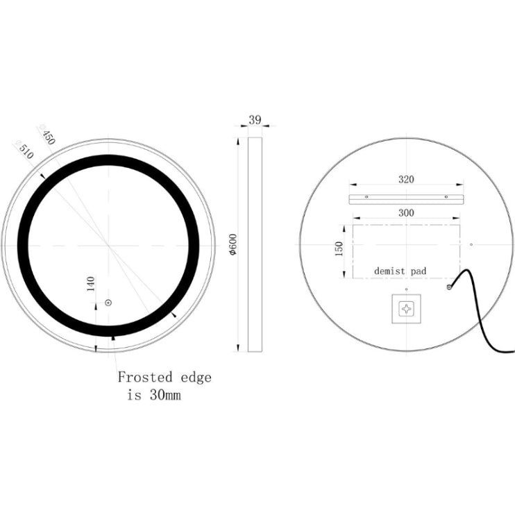 Halo 600mm Round Front-Lit LED Mirror