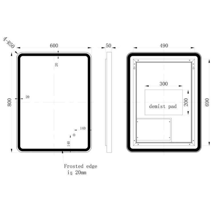 Kota 600mm Rectangle Front-Lit LED Mirror
