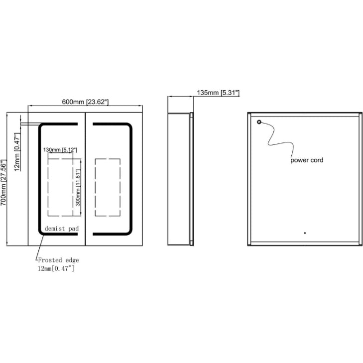 Rika 600mm 2 Door Front-Lit LED Mirror Cabinet