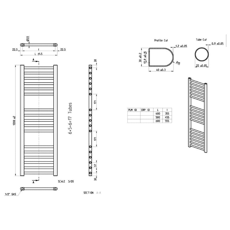Grada Straight 30mm Ladder Radiator