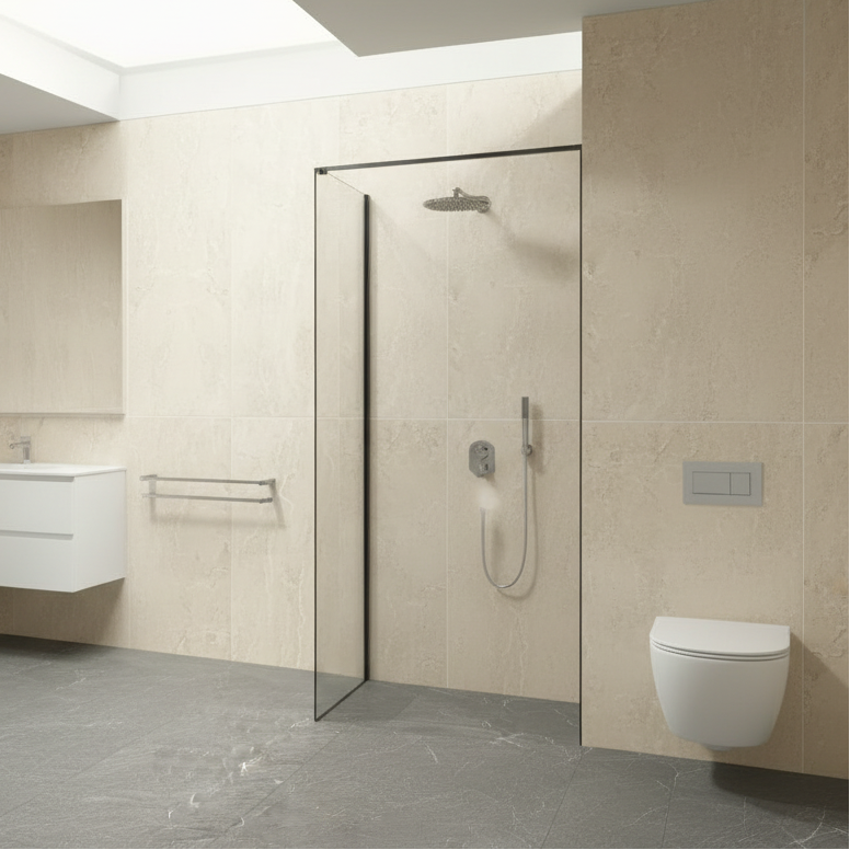 Aqua Walk In Shower Screen Matte Black 1000mm