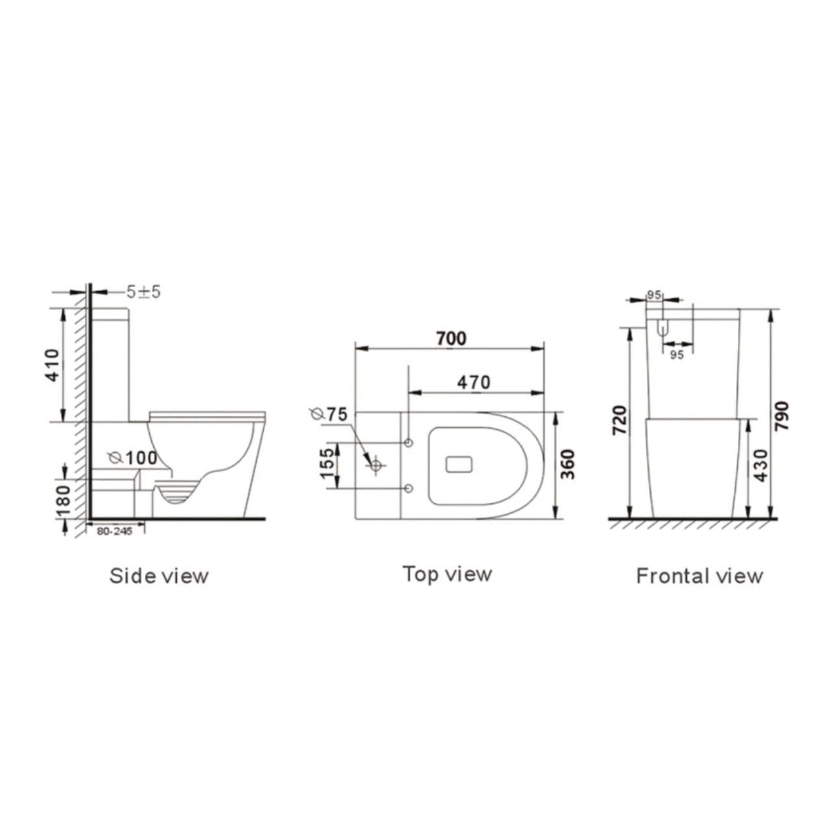 Glint Close Coupled White Toilet Open back pan