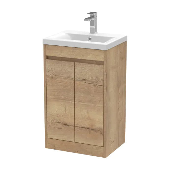 nuie Havana Autumn Oak 2 Door Floor Standing Vanity Unit With Mid-Edge Basin