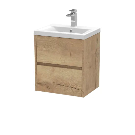 nuie Havana Autumn Oak 2 Drawer Wall Hung Vanity Unit With Mid-Edge Basin