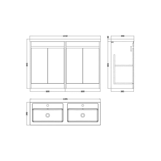 nuie Havana 1200mm Autumn Oak 4 Door Floor Standing Vanity Unit With Polymarble Basin