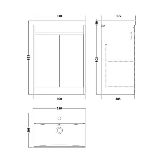 nuie Havana Autumn Oak 2 Door Floor Standing Vanity Unit With Thin-Edge Basin