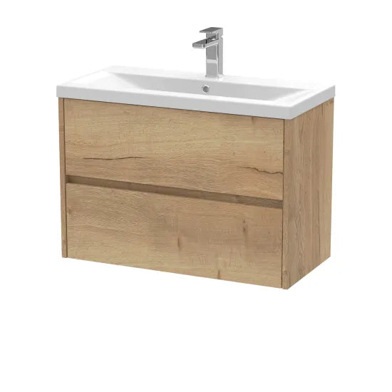 nuie Havana Autumn Oak 2 Drawer Wall Hung Vanity Unit With Mid-Edge Basin