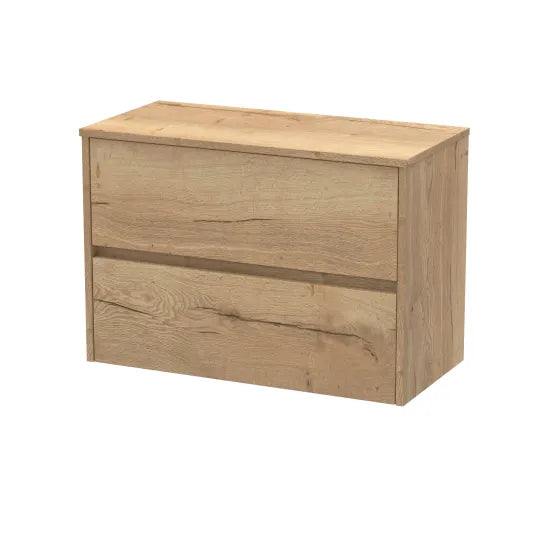 nuie Havana 800mm Autumn Oak 2 Drawer Wall Hung Vanity Unit With Co-ordinating Worktop