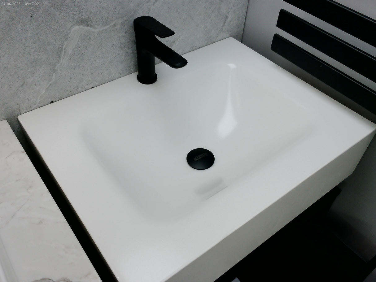 Caroline wood black floating wall hung vanity inc basin 600mm