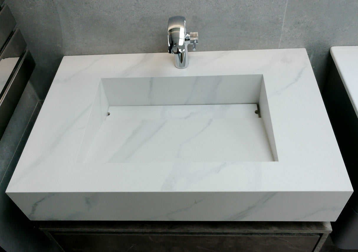 Camilla marble veined grey floating wall hung vanity set 800mm