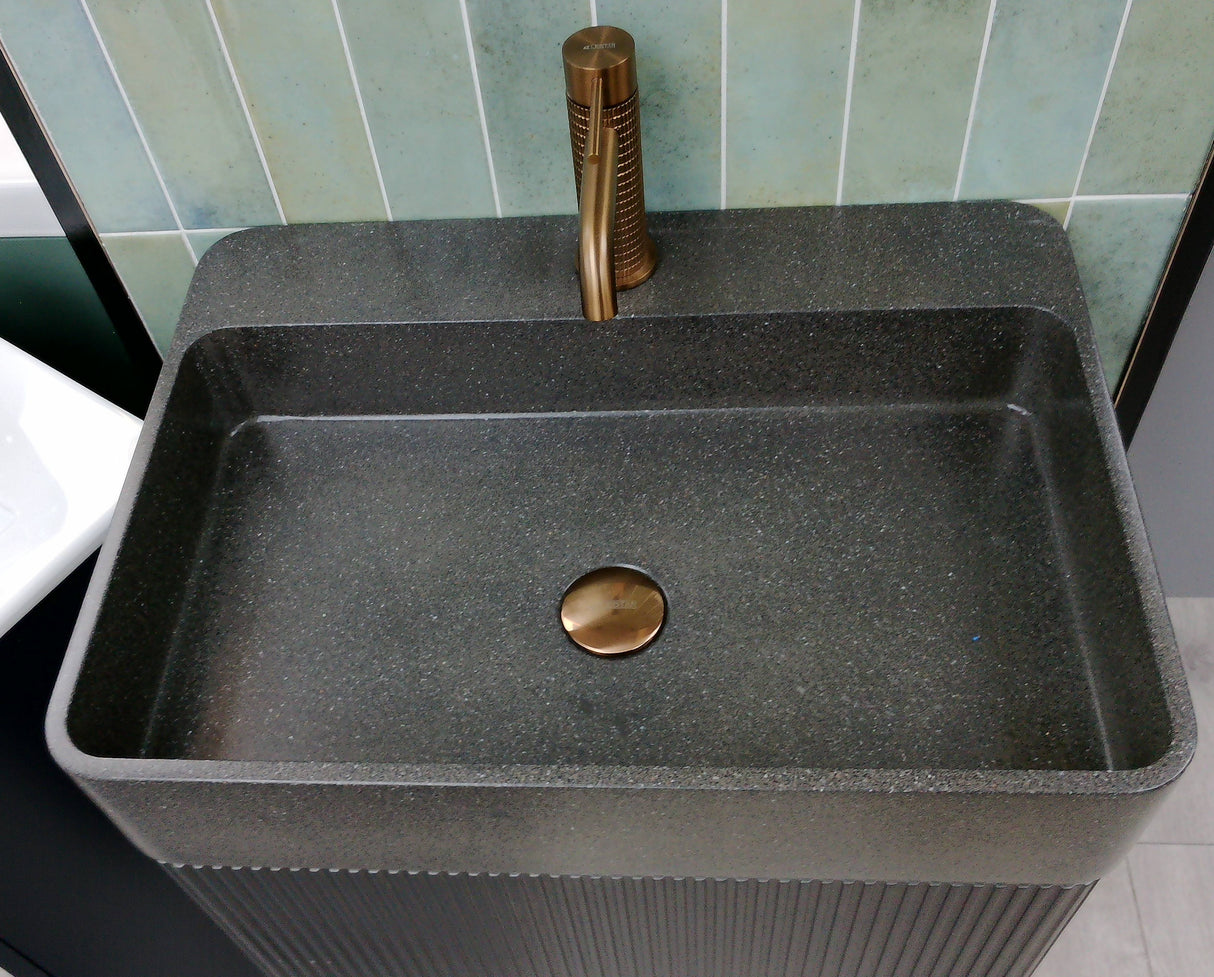 Milano metallic grey wall hung fluted vanity unit inc basin 600mm