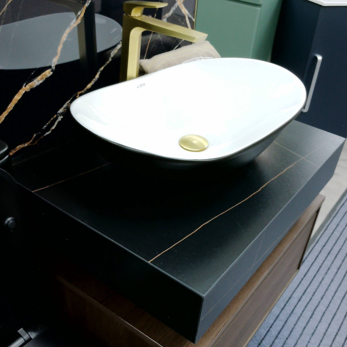 Serano black walnut floating vanity unit set inc bowl 700mm