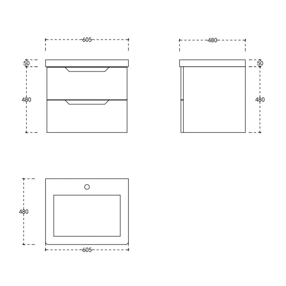 Bailyn matte white wall hung vanity 600mm