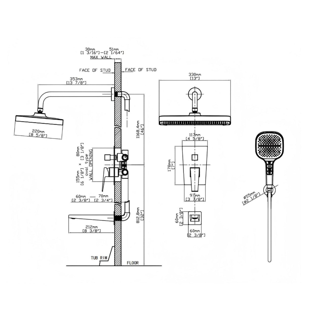 Azen Concealed Jet Shower/bath Mixer Polished Chrome