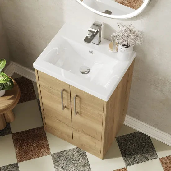 Hudson Reed Juno Autumn Oak 2 Door Floor Standing Vanity Unit With Mid-Edge Basin