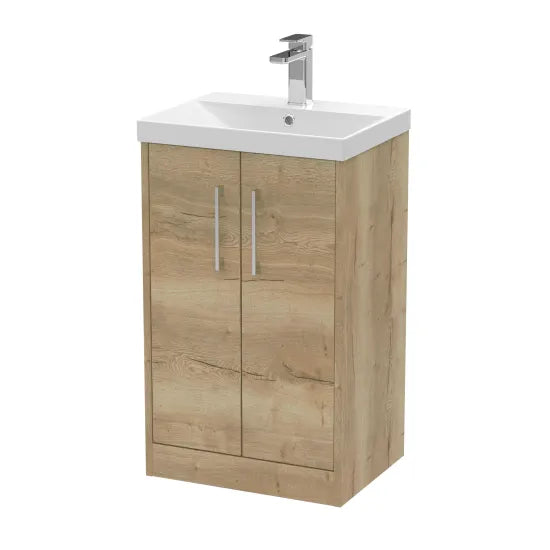 Hudson Reed Juno Autumn Oak 2 Door Floor Standing Vanity Unit With Thin Edge Basin