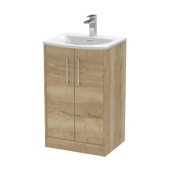 Hudson Reed Juno Autumn Oak 2 Door Floor Standing Vanity Unit With U-Shaped Curved Basin