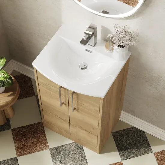 Hudson Reed Juno Autumn Oak 2 Door Floor Standing Vanity Unit With U-Shaped Curved Basin