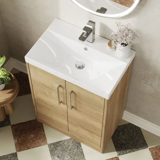 Hudson Reed Juno Autumn Oak 2 Door Floor Standing Vanity Unit With Thin Edge Basin