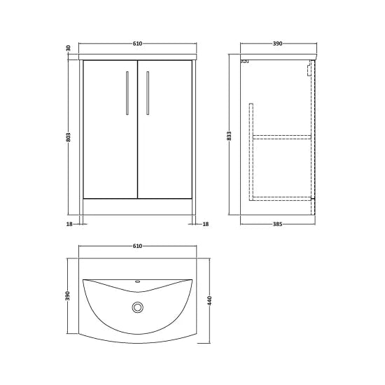 Hudson Reed Juno 600mm Autumn Oak 2 Door Floor Standing Vanity Unit With U-Shaped Curved Basin