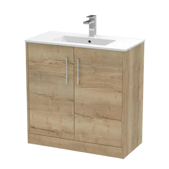 Hudson Reed Juno 500mm Autumn Oak 2 Door Floor Standing Vanity Unit With Minimalist Basin