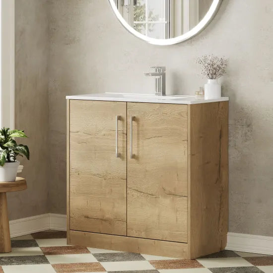 Hudson Reed Juno 500mm Autumn Oak 2 Door Floor Standing Vanity Unit With Minimalist Basin