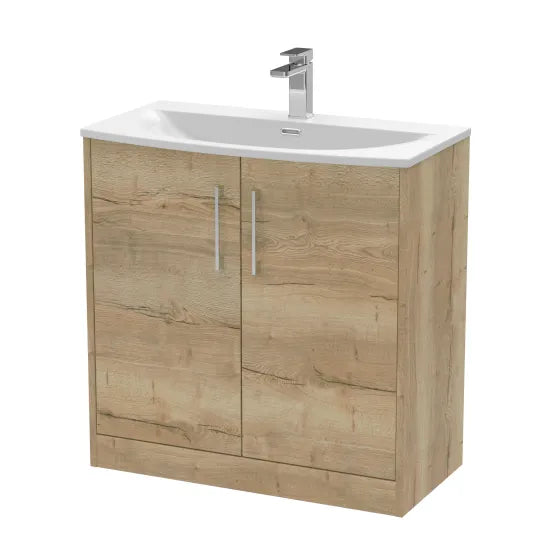 Hudson Reed Juno Autumn Oak 2 Door Floor Standing Vanity Unit With U-Shaped Curved Basin