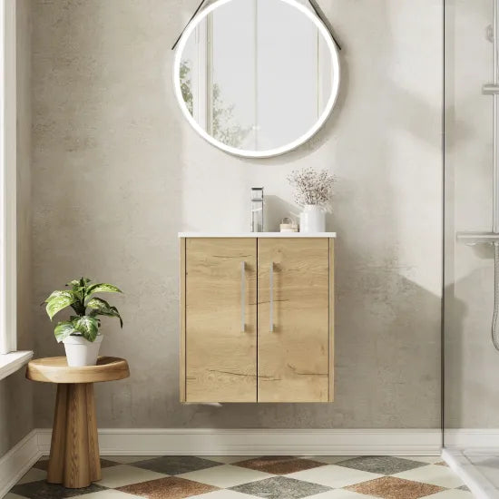 Hudson Reed Juno 500mm Autumn Oak 2 Door Wall Hung Vanity Unit With Minimalist Basin