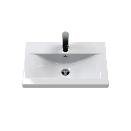 Hudson Reed Juno 600mm Autumn Oak 1 Drawer Wall Hung Vanity Unit With Mid-Edge Basin