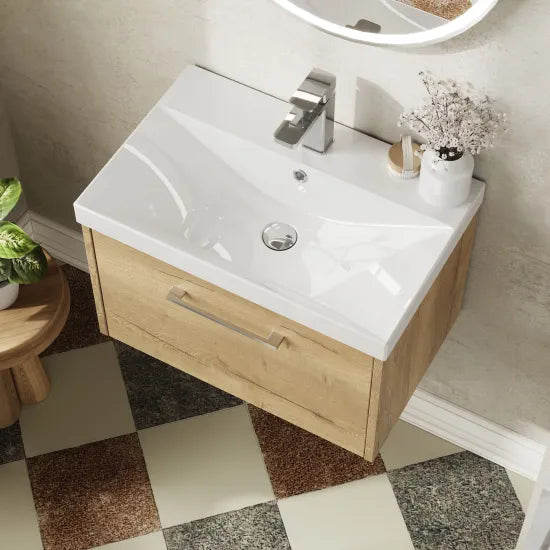 Hudson Reed Juno Autumn Oak 1 Drawer Wall Hung Vanity Unit With Thin Edge Basin