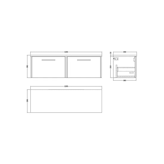 Hudson Reed Juno 1200mm Autumn Oak 2 Drawer Wall Hung Vanity With Carrara Laminate Worktop