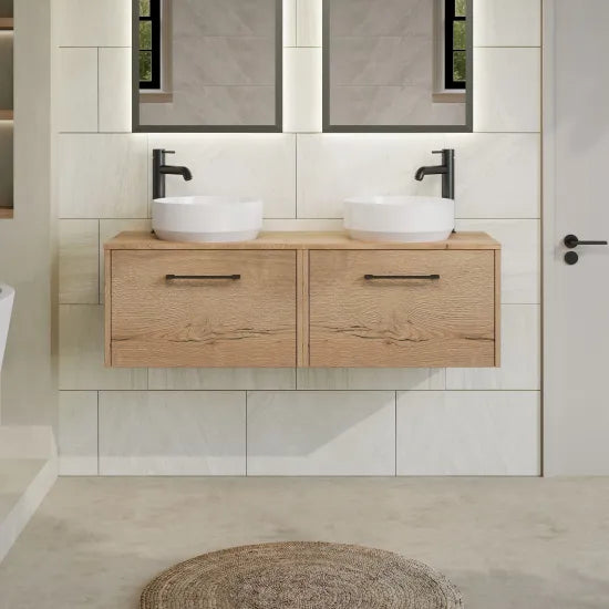 Hudson Reed Juno 1200mm Autumn Oak 2 Drawer Wall Hung Vanity Unit With Co-ordinating Worktop