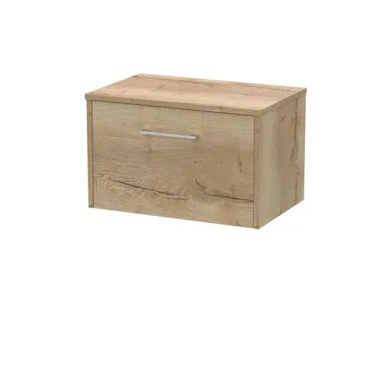 Hudson Reed Juno 600mm Autumn Oak 1 Drawer Wall Hung Vanity Unit With Co-ordinating Worktop