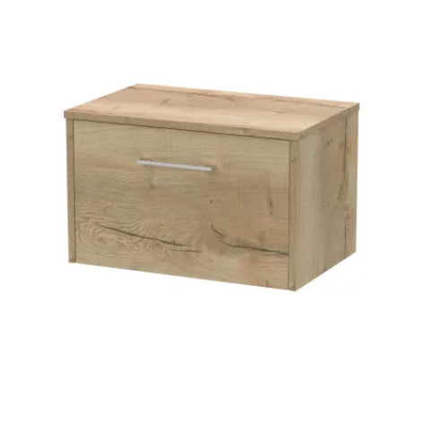 Hudson Reed Juno 600mm Autumn Oak 1 Drawer Wall Hung Vanity Unit With Co-ordinating Worktop