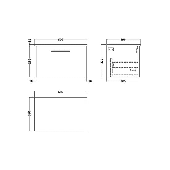 Hudson Reed Juno 600mm Autumn Oak 1 Drawer Wall Hung Vanity Unit With Co-ordinating Worktop
