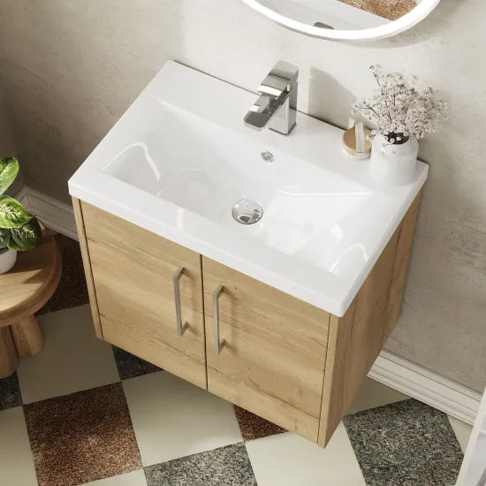 Hudson Reed Juno Autumn Oak 2 Door Wall Hung Vanity Unit With Mid-Edge Basin