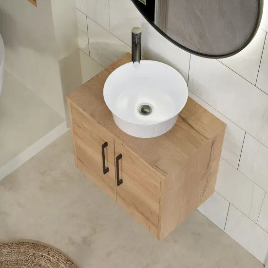 Hudson Reed Juno 600mm Autumn Oak 2 Door Wall Hung Vanity Unit With Co-ordinating Worktop