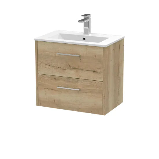 Hudson Reed Juno 600mm Autumn Oak 2 Drawer Wall Hung Vanity Unit With Minimalist Basin