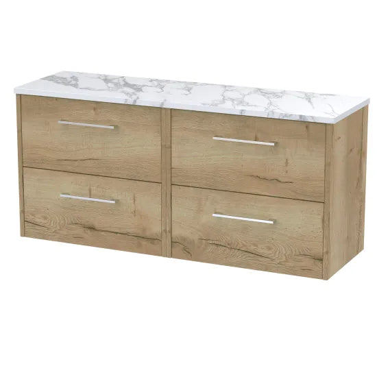 Hudson Reed Juno 1200mm Autumn Oak 4 Drawer Wall Hung Vanity With Carrara Laminate Worktop