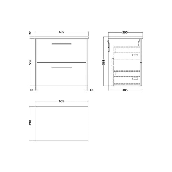 Hudson Reed Juno Autumn Oak 2 Drawer Wall Hung Vanity Unit With Carrara Laminate Worktop