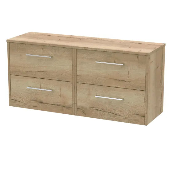 Hudson Reed Juno 1200mm Autumn Oak 4 Drawer Wall Hung Vanity Unit With Co-ordinating Worktop