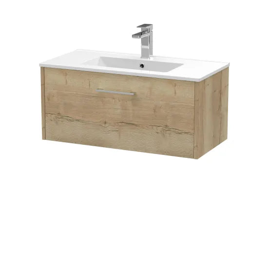 Hudson Reed Juno 800mm Autumn Oak 1 Drawer Wall Hung Vanity Unit With Minimalist Basin