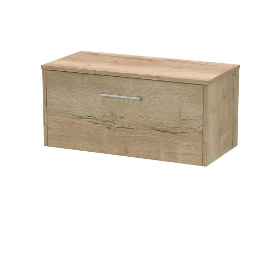 Hudson Reed Juno 600mm Autumn Oak 1 Drawer Wall Hung Vanity Unit With Co-ordinating Worktop