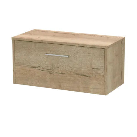 Hudson Reed Juno 600mm Autumn Oak 1 Drawer Wall Hung Vanity Unit With Co-ordinating Worktop