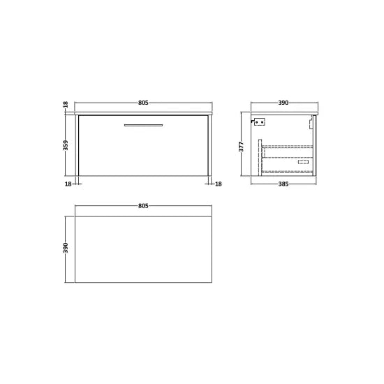Hudson Reed Juno 600mm Autumn Oak 1 Drawer Wall Hung Vanity Unit With Co-ordinating Worktop