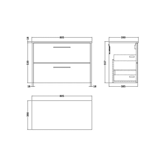Hudson Reed Juno Autumn Oak 2 Drawer Wall Hung Vanity Unit With Co-ordinating Worktop
