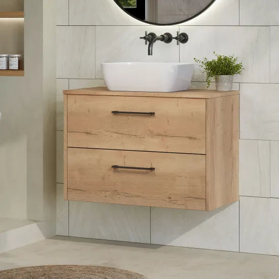 Hudson Reed Juno Autumn Oak 2 Drawer Wall Hung Vanity Unit With Co-ordinating Worktop