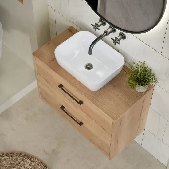 Hudson Reed Juno Autumn Oak 2 Drawer Wall Hung Vanity Unit With Co-ordinating Worktop