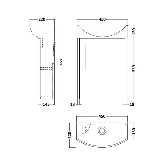 Hudson Reed Juno 440mm Autumn Oak 1 Door Cloakroom Wall-hung Vanity Unit With 1 Tap Hole Basin
