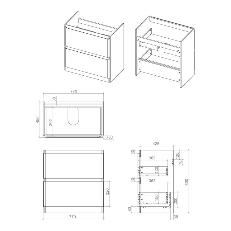 Kuba Floor Standing 2 Drawer Basin Unit & 1TH Basin